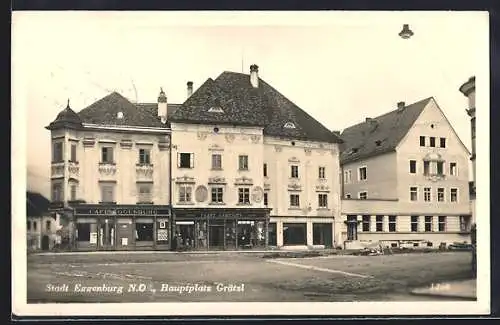 AK Eggenburg /N. Ö., Hauptplatz Grätzl mit Café Eggensburg und Geschäft Franz Gamerith