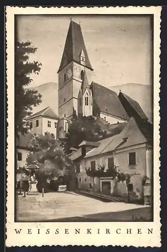 Künstler-AK Weissenkirchen, Ortspartie bei der Kirche
