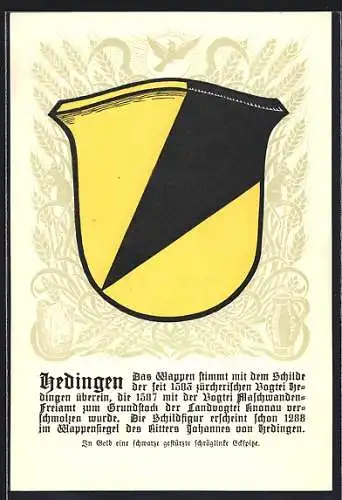 Künstler-AK Hedingen, Wappen mit schwarzer Eckspitze
