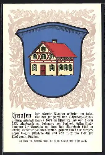 Künstler-AK Hausen /ZH, Wappen der Gemeinde