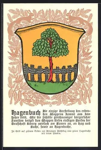 Künstler-AK Hagenbuch, Wappen mit Hagenbuche