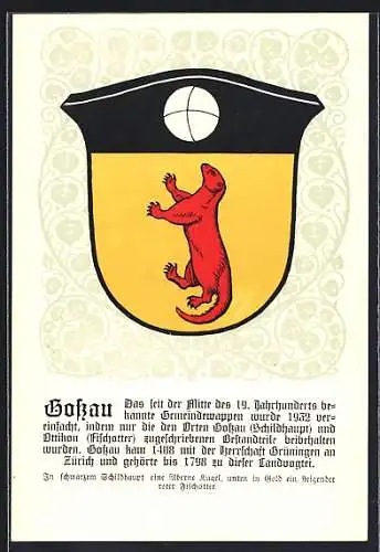 Künstler-AK Gossau /ZH, Wappen der Gemeinde mit rotem Fischotter