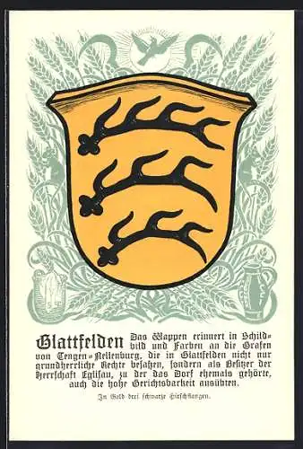Künstler-AK Glattfelden, Wappen mit drei schwarzen Hirschstangen