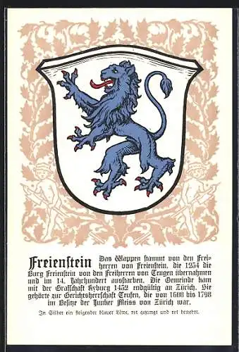 Künstler-AK Freienstein, Wappen mit blauem Löwen