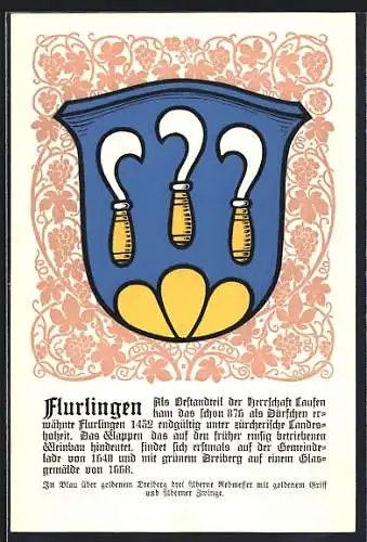 Künstler-AK Flurlingen, Wappen mit drei Rebmessern