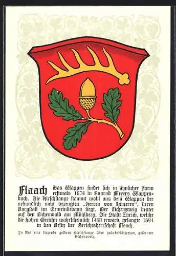 Künstler-AK Flaach, Wappen mit Hirschstange und Eichenzweig