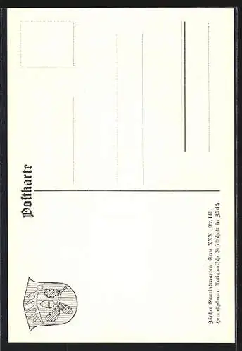 Künstler-AK Flaach, Wappen mit Hirschstange und Eichenzweig