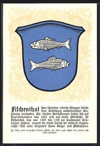 Künstler-AK Fischenthal, Wappen mit zwei Fischen