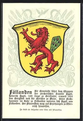 Künstler-AK Fällanden, Wappen mit rotem Löwen