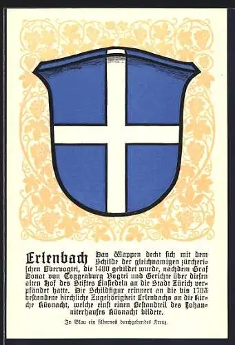 Künstler-AK Erlenbach /ZH, Wappen mit durchgehendem Kreuz