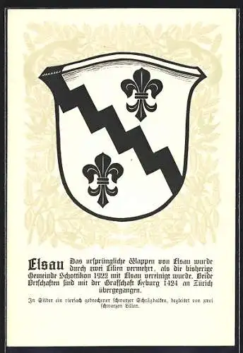 Künstler-AK Elsau, Wappen mit zwei schwarzen Lilien