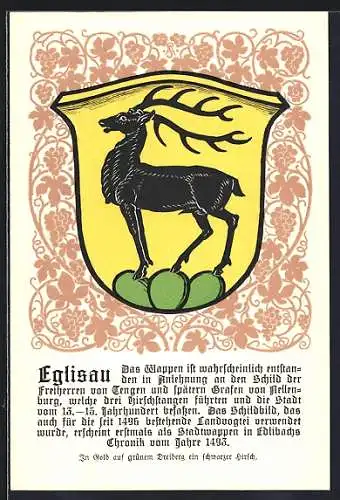 Künstler-AK Eglisau, Wappen mit schwarzem Hirsch