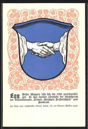 Künstler-AK Egg /ZH, Wappen mit zwei verschränkten Händen