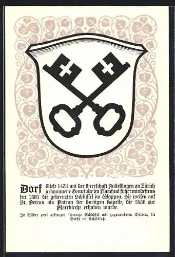 Künstler-AK Dorf /ZH, Wappen mit zwei gekreuzten Schlüsseln
