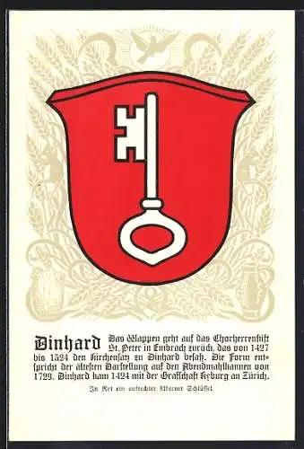 Künstler-AK Dinhard, Wappen mit aufrechtem Schlüssel