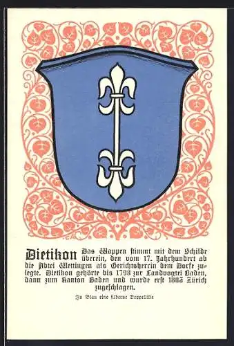 Künstler-AK Dietikon, Wappen mit Doppellilie