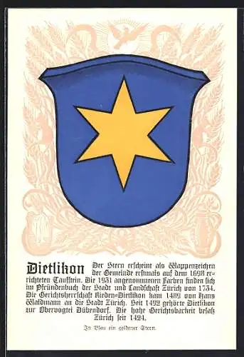 Künstler-AK Dietlikon, Wappen mit goldenem Stern