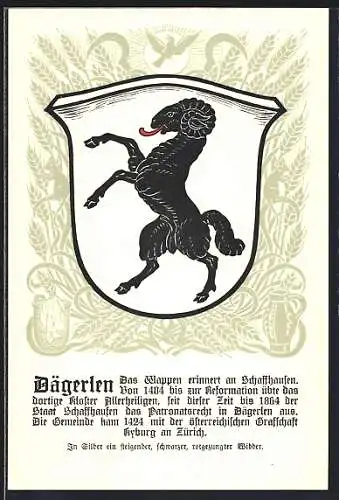 Künstler-AK Dägerlen, Wappen mit steigendem schwarzen Widder