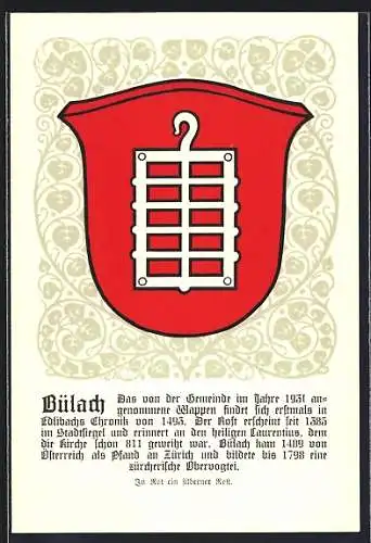 Künstler-AK Bülach, Wappen mit silbernem Rost
