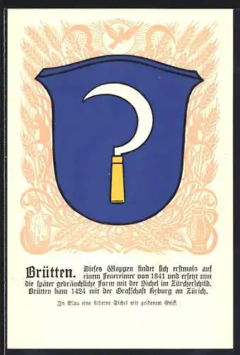 Künstler-AK Brütten, Wappen mit silberner Sichel