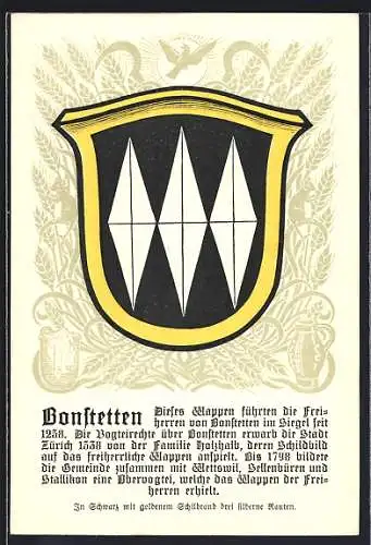Künstler-AK Bonstetten, Wappen mit drei silbernen Rauten