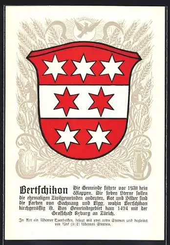 Künstler-AK Bertschikon, Wappen mit roten und silbernen Sternen