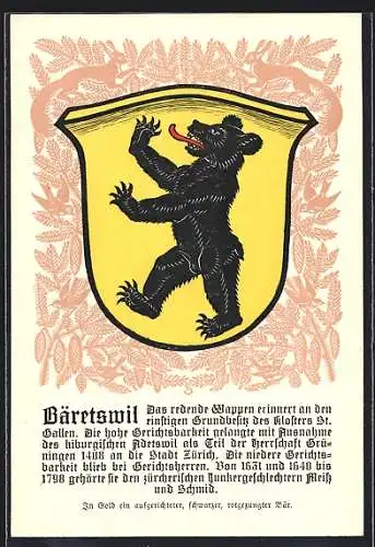 Künstler-AK Bäretswil, Wappen mit schwarzem Bären