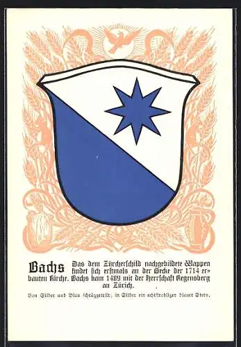 AK Bachs, blau-weisses Wappen mit Stern