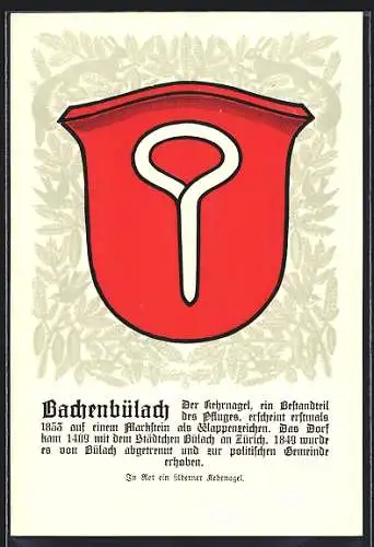 Künstler-AK Bachenbülach, Wappen mit silbernem Kehrnagel