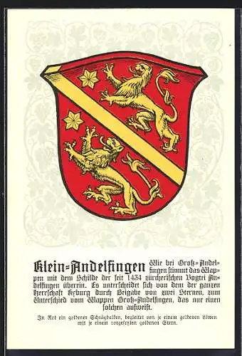 Künstler-AK Klein-Andelfingen, Wappen mit zwei goldenen Löwen