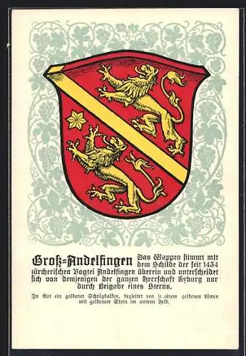 Künstler-AK Gross-Andelfingen, Wappen mit zwei goldenen Löwen