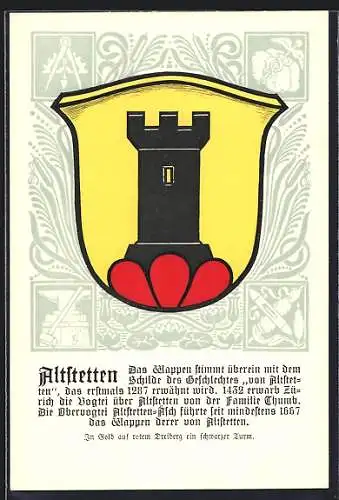 Künstler-AK Altstetten, Wappen mit schwarzer Turm auf Dreiberg