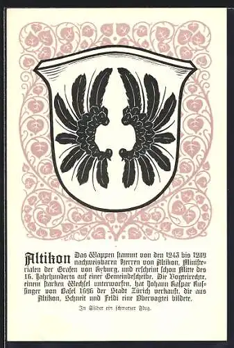 Künstler-AK Altikon, Wappen mit schwarzem Flug