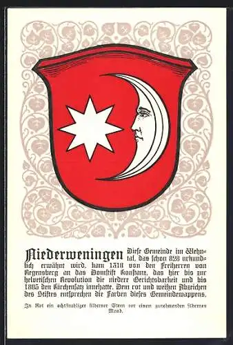 Künstler-AK Niederweningen, Wappen mit Stern und zunehmendem Mond