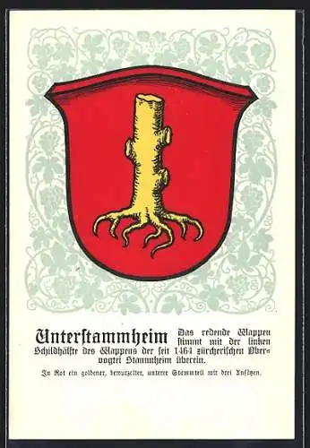 Künstler-AK Unterstammheim, Wappen mit bewurzeltem unteren Stammteil