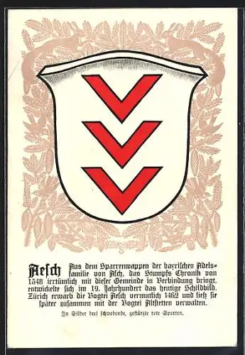 Künstler-AK Aesch /ZH, Wappen mit drei gestürzten roten Sparren