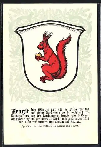 Künstler-AK Aeugst, Wappen mit rotem Eichhorn