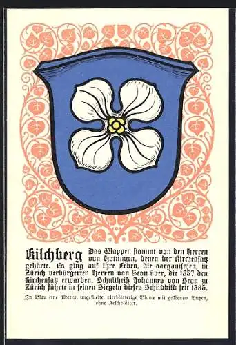 Künstler-AK Kilchberg /ZH, Wappen der Gemeinde mit vierblättriger Blume