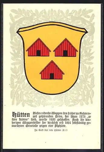 Künstler-AK Hütten, Wappen mit drei roten Hütten