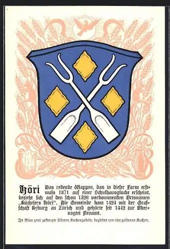 Künstler-AK Höri, Wappen mit zwei gekreuzten Kuchengabeln