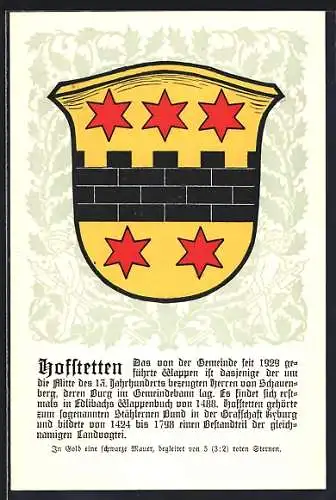 AK Hoffstetten /ZH, Wappen der Gemeinde mit schwarzer Mauer & roten Sternen