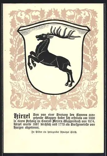 Künstler-AK Hirzel, Wappen mit springendem schwarzen Hirsch