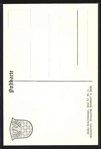 Künstler-AK Hettlingen, Wappen geteilt, oben blauer Adler und unten geschacht von Silber und Rot