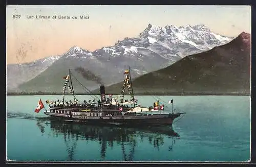 AK Dampfer Vevey auf dem Genfersee, Dents du Midi
