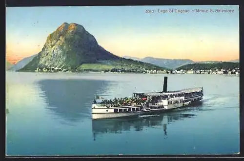 AK Lugano, Raddampfer Italia mit Ortsansicht und Monte S. Salvatore