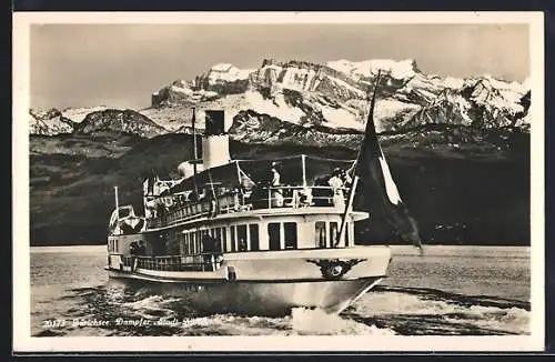 AK Zürichsee, Dampfer Stadt Zürich vor der Küste