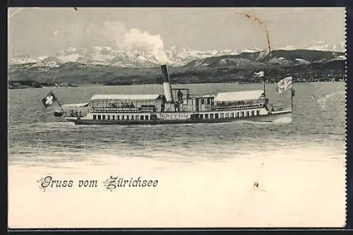 AK Zürichsee, Dampfer Speer auf dem See