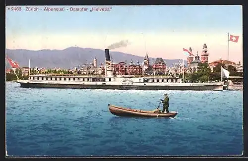 AK Zürich, Dampfer Helvetia am Alpenquai