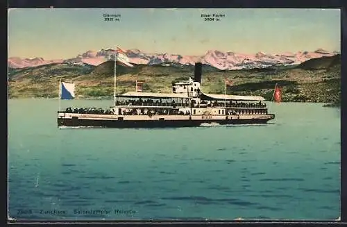 AK Salondampfer Helvetia auf dem Zürichsee gegen Glärnisch und Böser Faulen