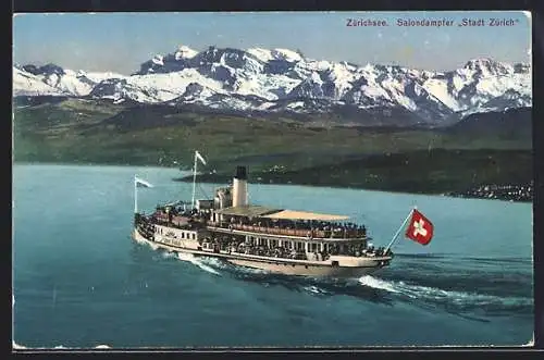 AK Salondampfer Stadt Zürich auf dem Zürichsee
